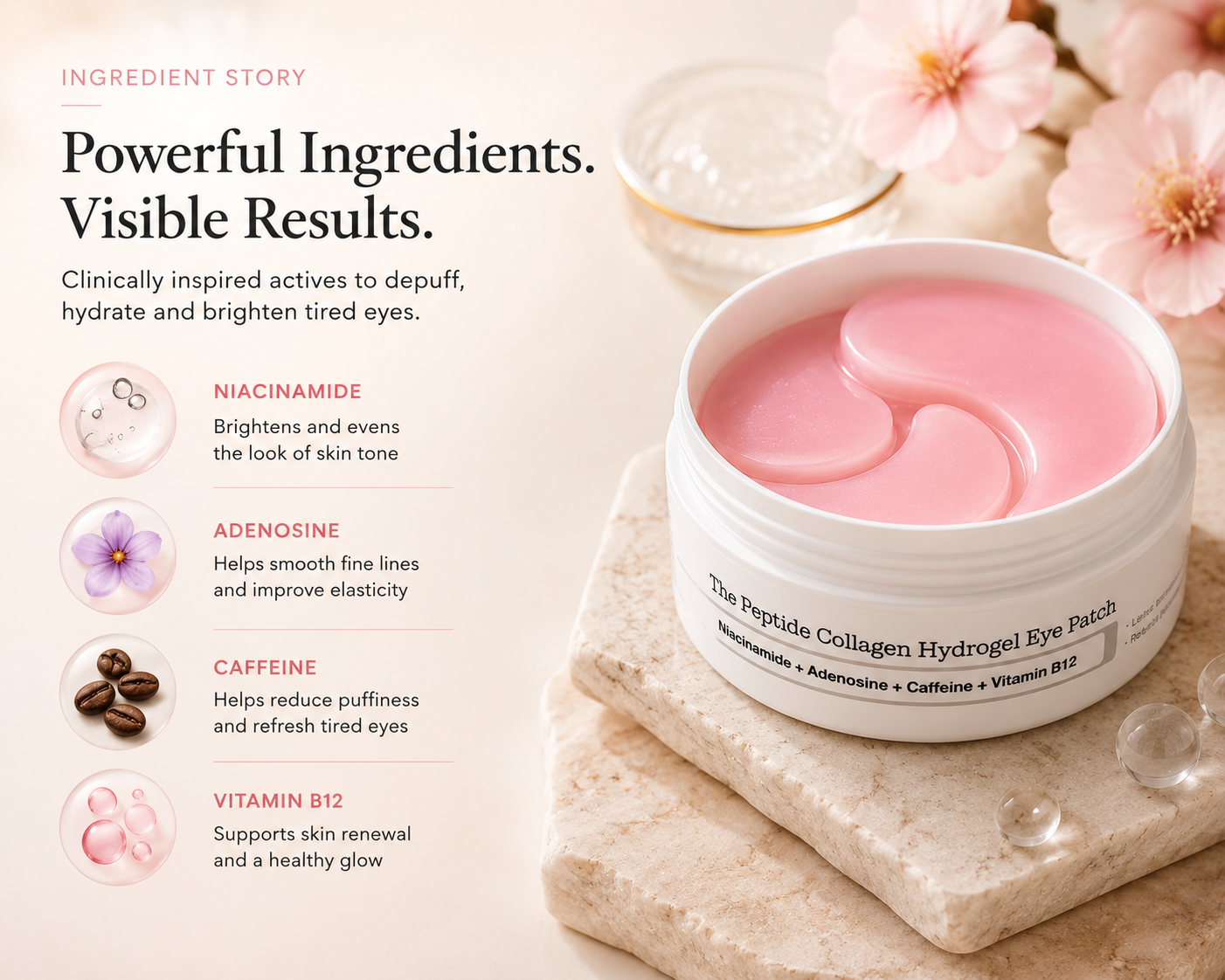 Even Glow Peptide Collagen Hydrogel Eye Patches – Niacinamide + Adenosine Under Eye Treatment