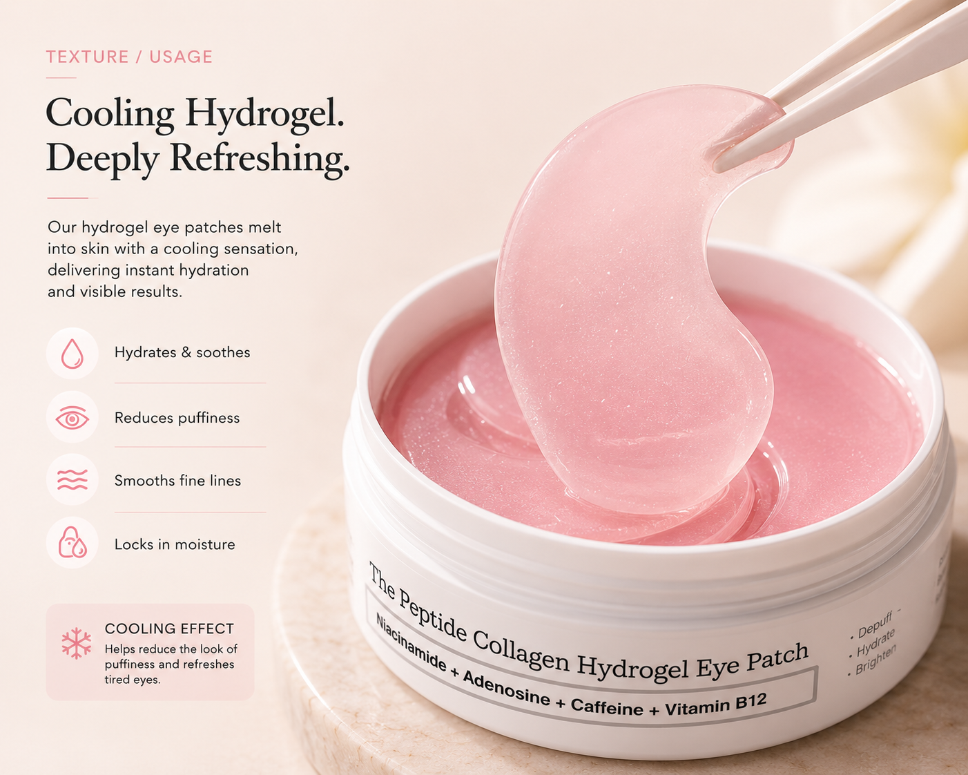 Even Glow Peptide Collagen Hydrogel Eye Patches – Niacinamide + Adenosine Under Eye Treatment
